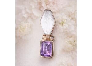 Sterling Silver Purple Sapphire Hinged Pendant 1 inch Stamped 925 Emerald Cut